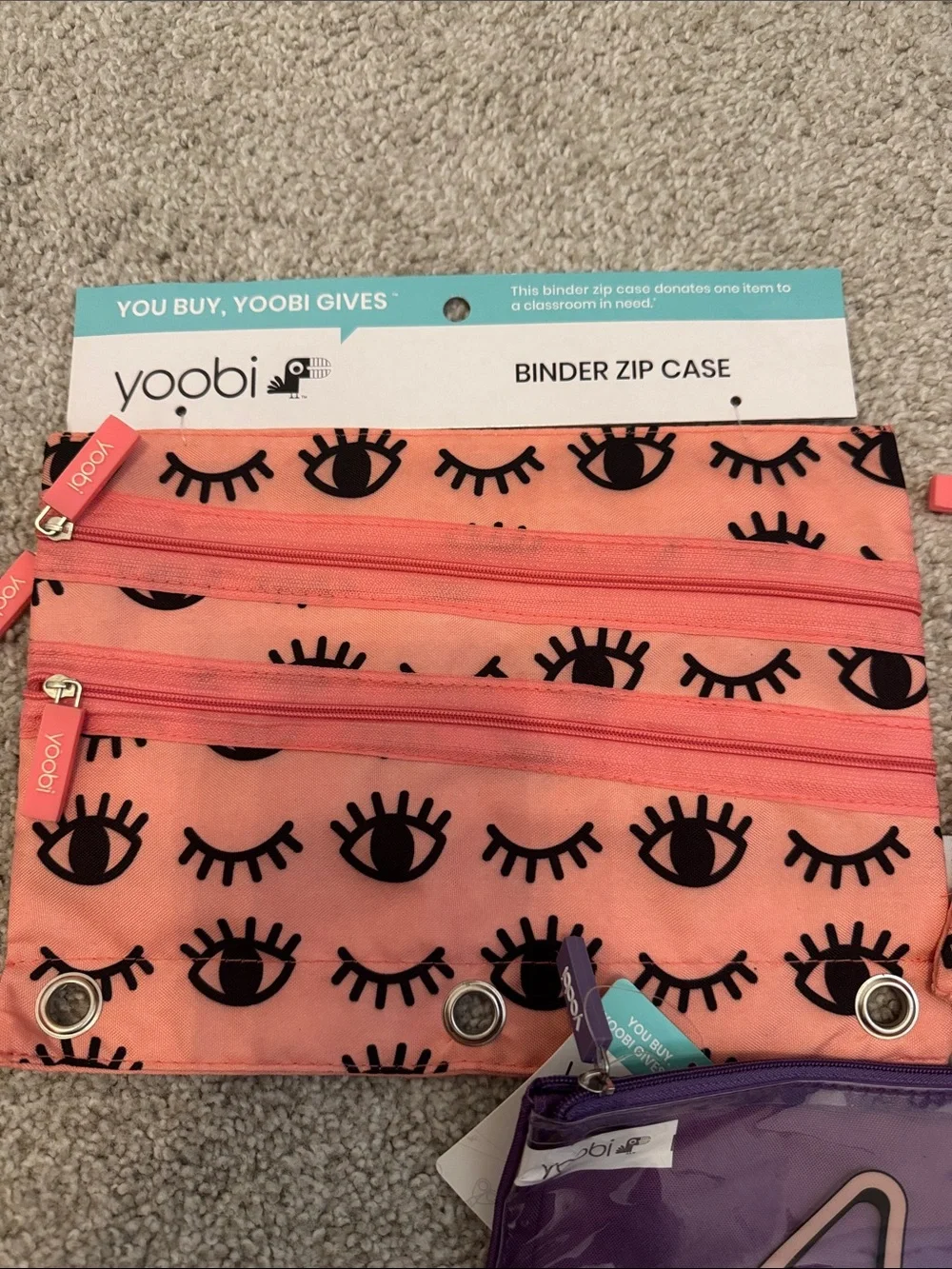 Yoobi Peach Eyelash Binder Zipper Cases & Purple Heart Sunglasses pouch Set